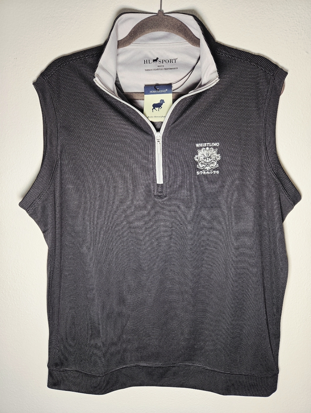 Whistling Straits Golf Vest Mens  Medium Horn Legend Sport Black Grey 1/4 Zip